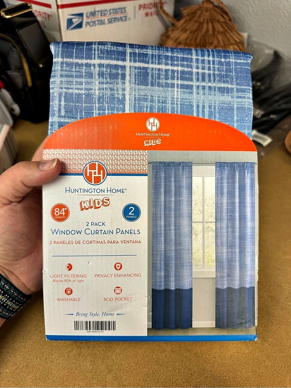 Huntington Home Kids 2 Pack Window Curtain Panels Blue & White Plaid NWT